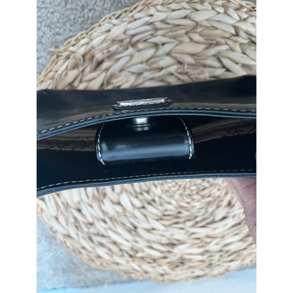 90s Y2K Guess Black Patent Faux Leather Shoulder Mini Handbag Silver Logo - Picture 6 of 6